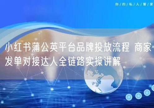 小红书蒲公英平台品牌投放流程 商家发单对接达人全链路实操讲解